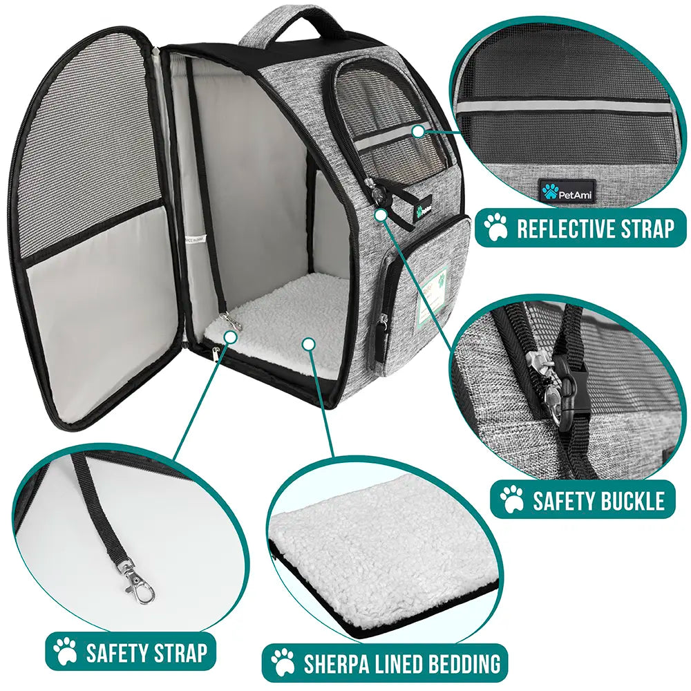 Petami Dog Backpack Carrier for Small Large Cat, Pet, Puppy, Ventilated Pet Hiking Backpack Travel Bag, Airline Approved Cat Backpack Carrier, Camping Biking Dog Bag up to 18Lbs Pet