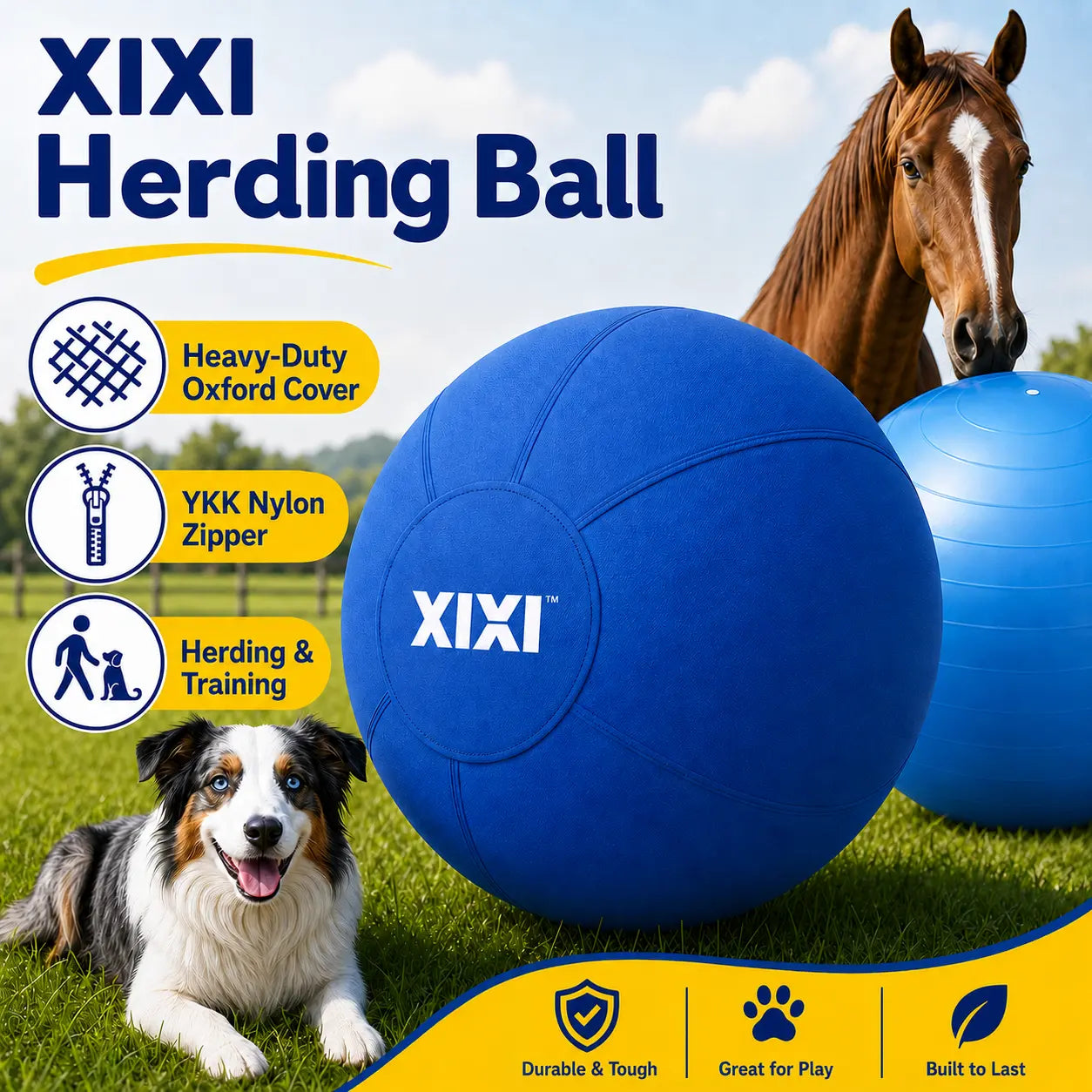 Xixipup Interactive Outdoor Herding Ball for High-Energy Dogs, Heavy-Duty Oxford Cover Inflatable Exercise & Training Toy, 18/22/25 in Campingessentials