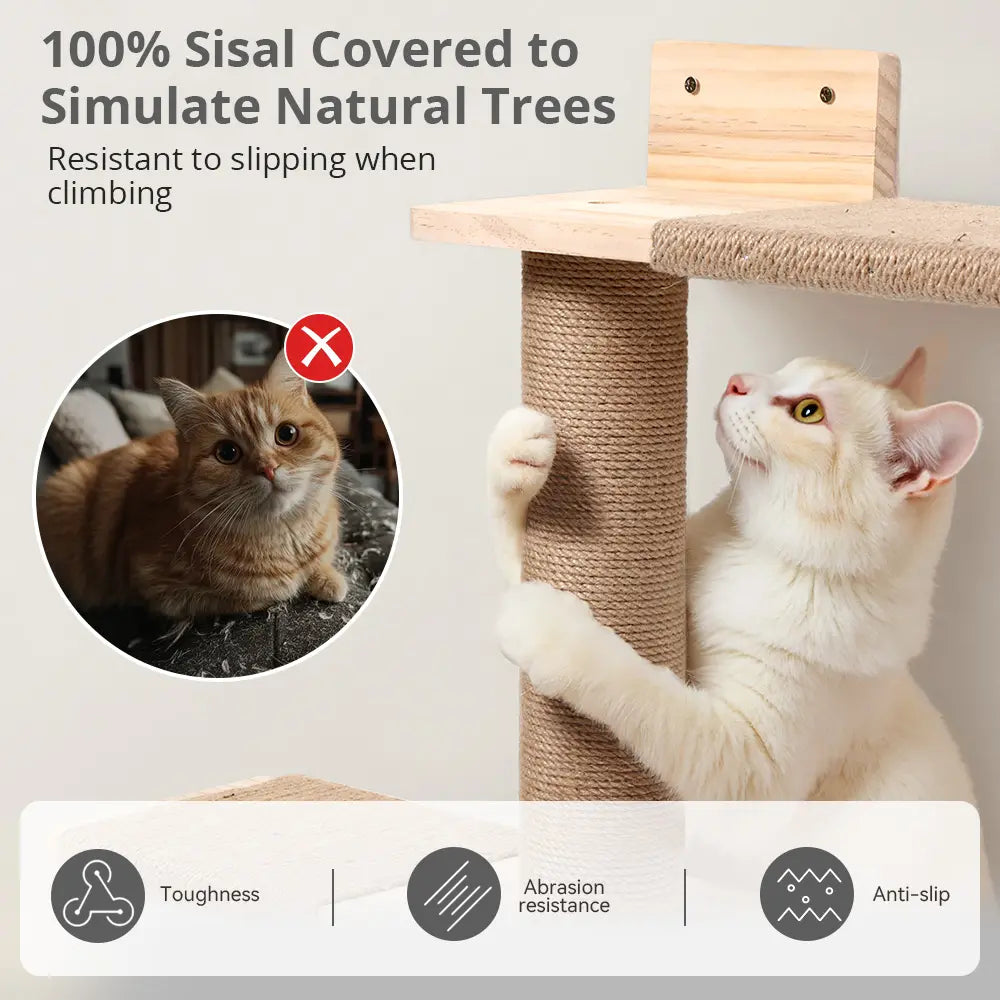 Petcozife 5-Tier Cat Tree Tower - Floor to Ceiling Wall-Mounted Scratching Post and Play Shelves for Cats