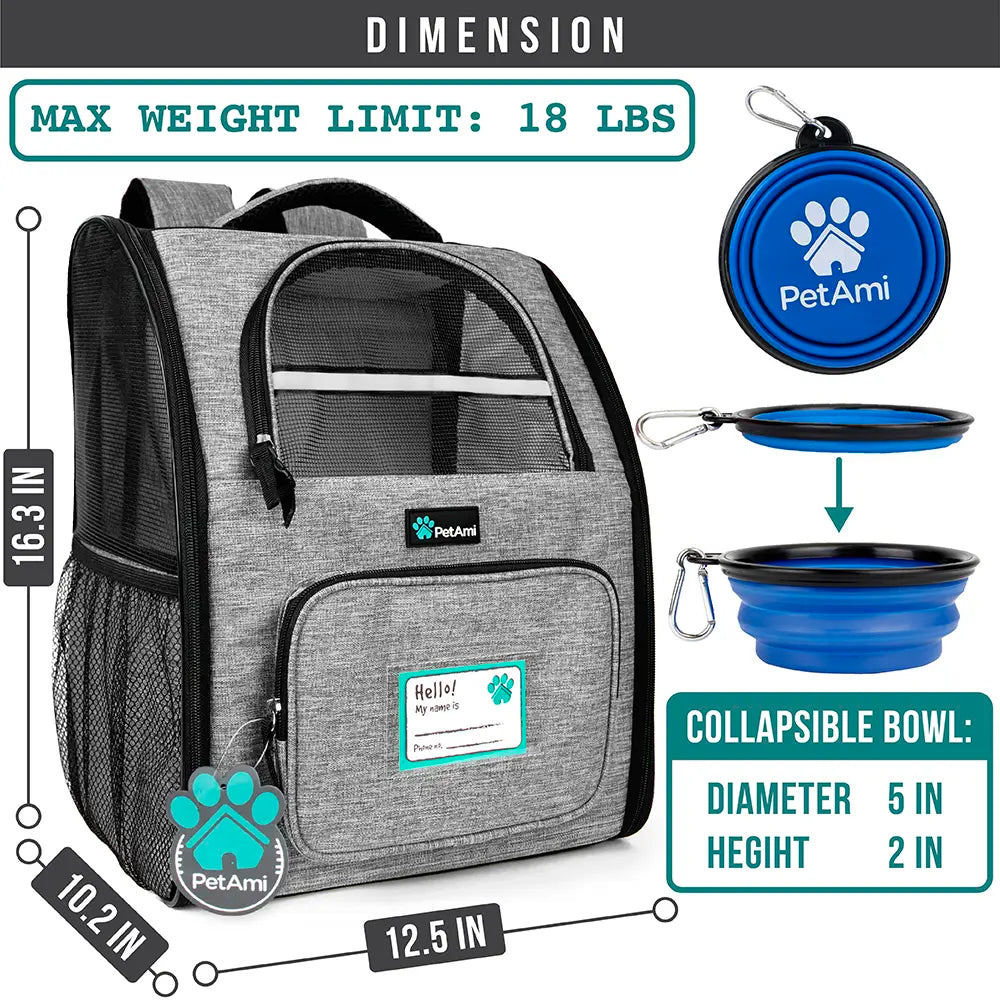 Petami Dog Backpack Carrier for Small Large Cat, Pet, Puppy, Ventilated Pet Hiking Backpack Travel Bag, Airline Approved Cat Backpack Carrier, Camping Biking Dog Bag up to 18Lbs Pet