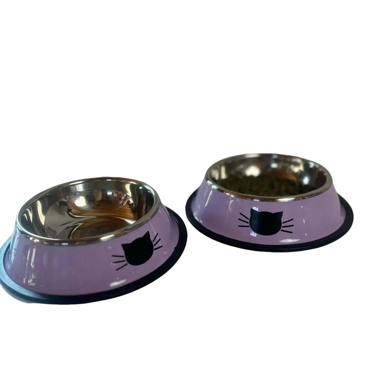 Stainless Steel Cat Kitten Feeding Bowls Set of 2 - Vibrant Kitty Print, Rubber Bottom for Stability, Ideal Serving Size for Pet Treats (Non-Smart, Dish Alternative Option)