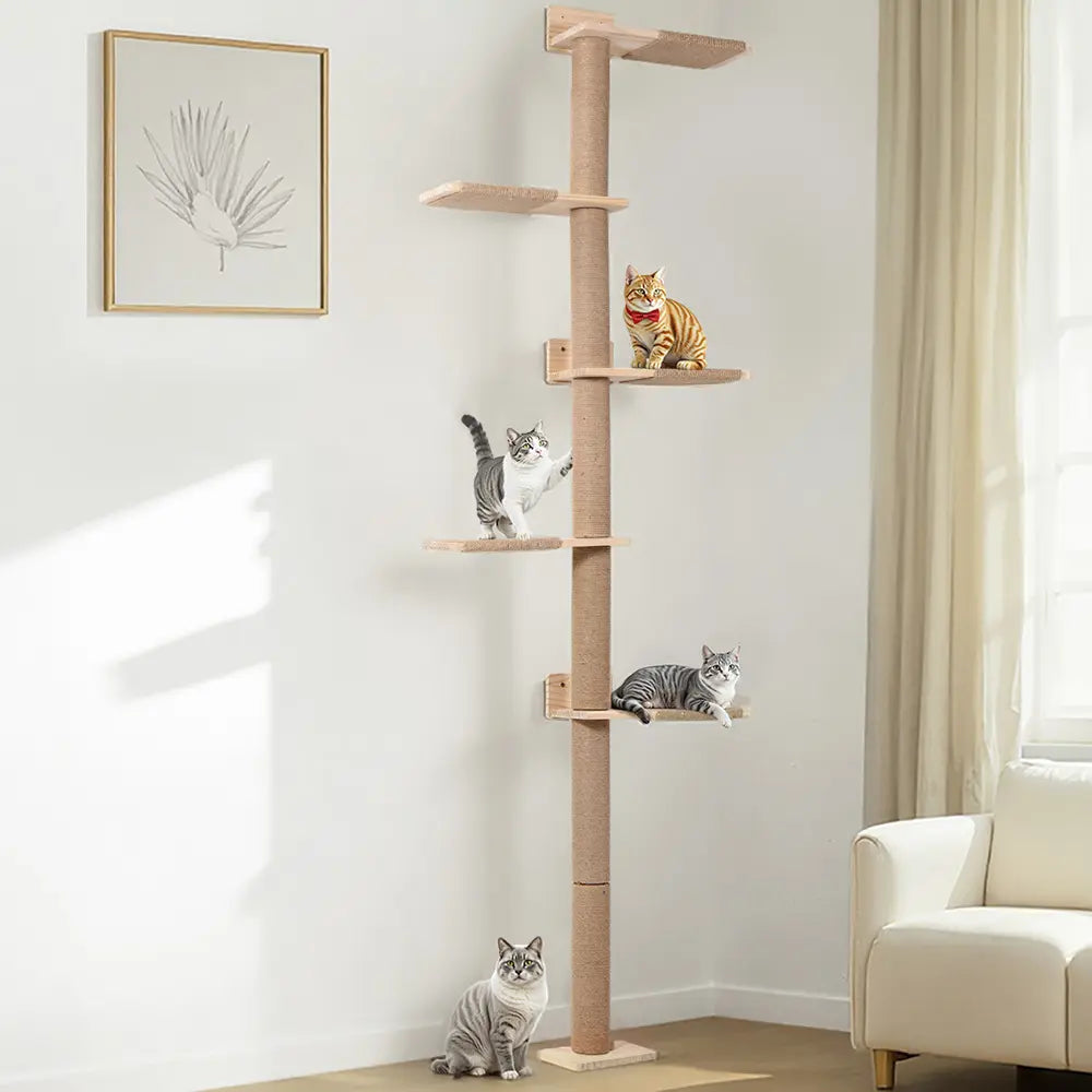 Petcozife 5-Tier Cat Tree Tower - Floor to Ceiling Wall-Mounted Scratching Post and Play Shelves for Cats