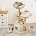 Natural Wood Multi-Level Cat Tower with Hand-Woven Baskets and Condo for Indoor Cats - White Finish