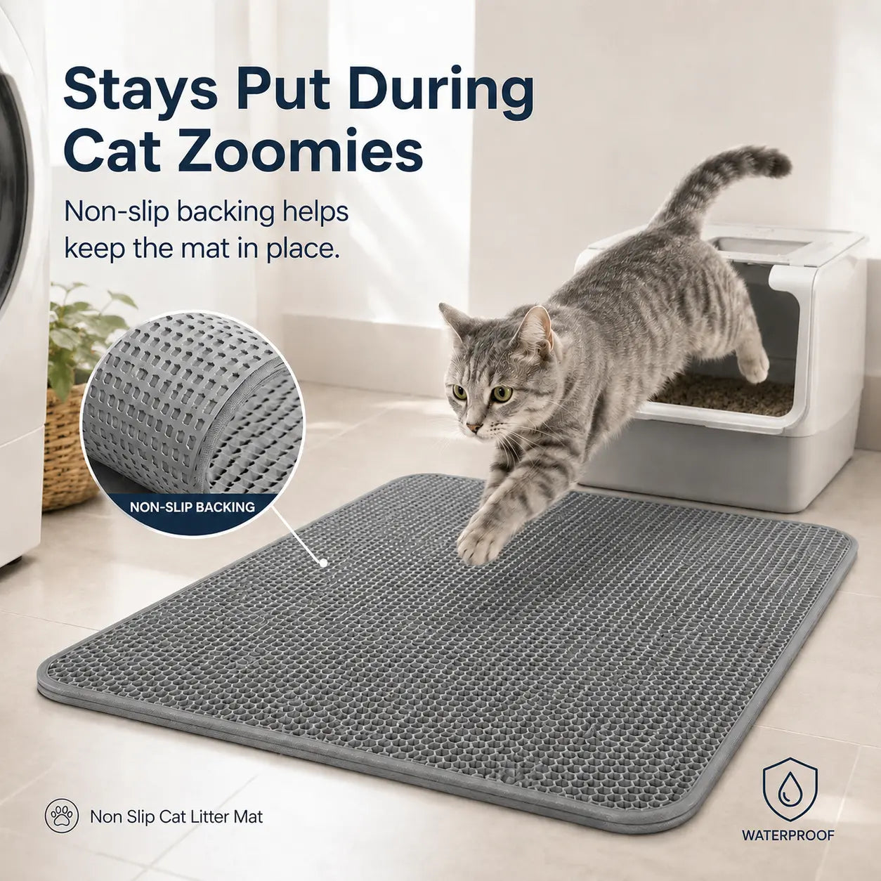 Cat Litter Mat, 30X22 Inches Large Double Layer Honeycomb Cat Litter Trapping Mat, Non Slip Waterproof Urine Proof Cat Litter Box Mat for Floor, Kitty Litter Rug, Cat Supplies, Pink