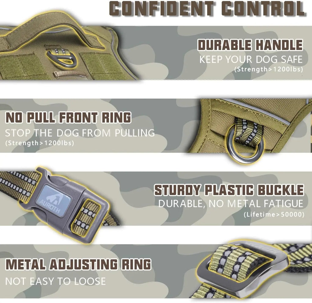 Auroth Tactical Dog Harness - Versatile and Durable No-Pull Harness for Small to Large Dogs with Reflective Features and Adjustable Control