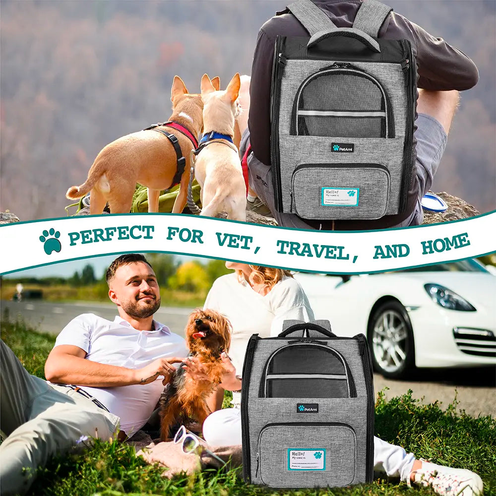 Petami Dog Backpack Carrier for Small Large Cat, Pet, Puppy, Ventilated Pet Hiking Backpack Travel Bag, Airline Approved Cat Backpack Carrier, Camping Biking Dog Bag up to 18Lbs Pet